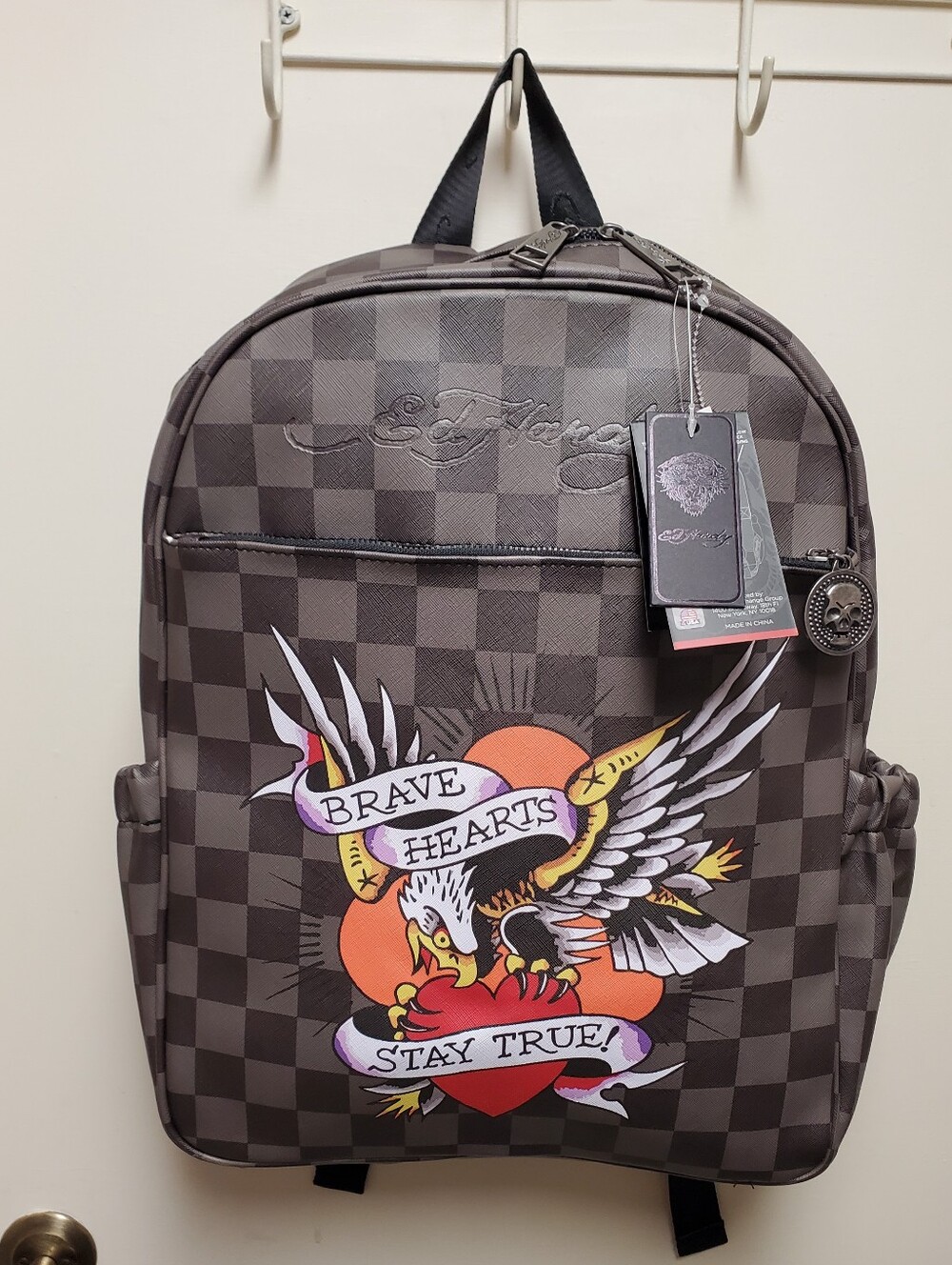 Ed Hardy Brave Hearts Full Size Checkered Backpack NWT